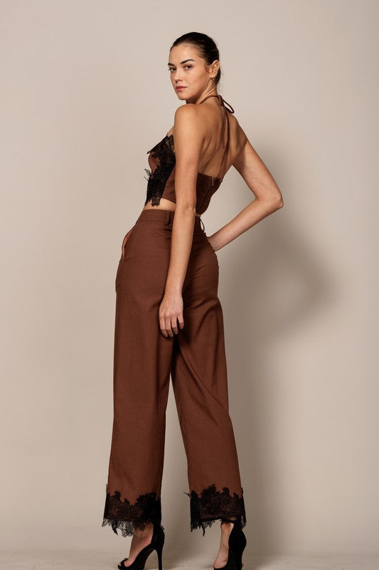 Lace Trim Mocha Set