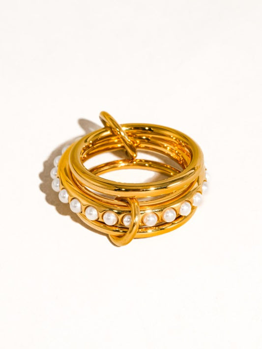 18k Gold Multi Stack Pearl Band Ring