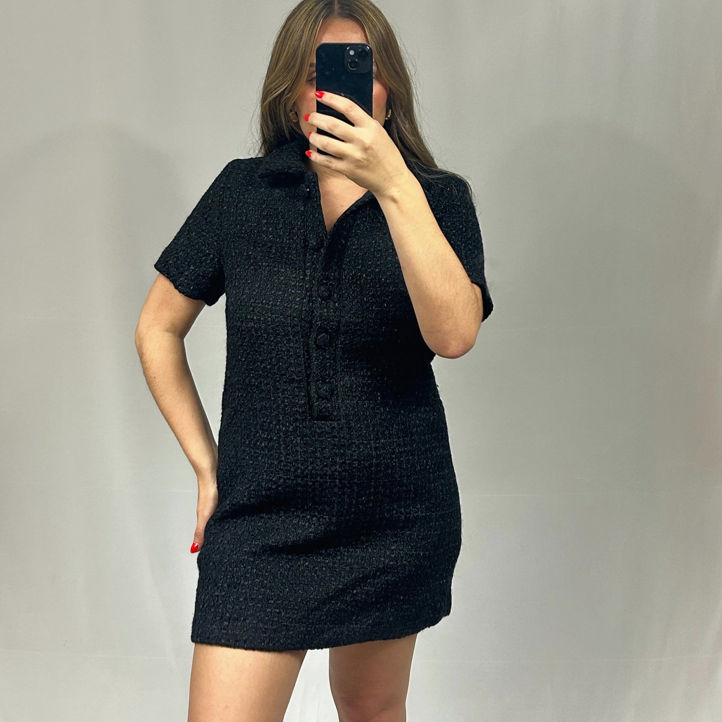 Tweed Button Shirt Dress