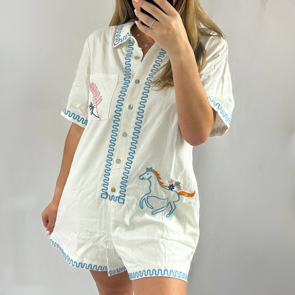 Embroidered Linen Romper