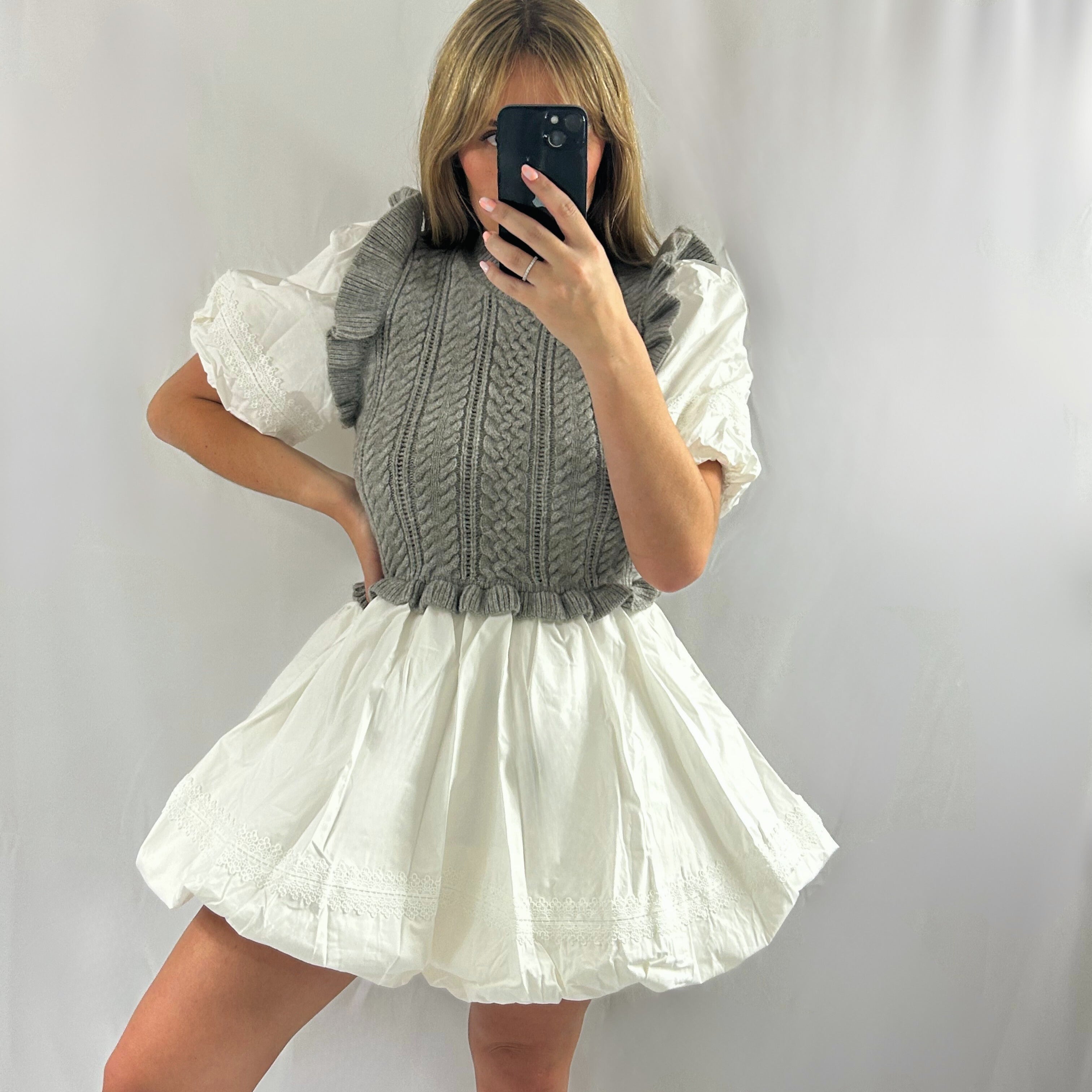 Knit Sweater Bubble Mini Dress
