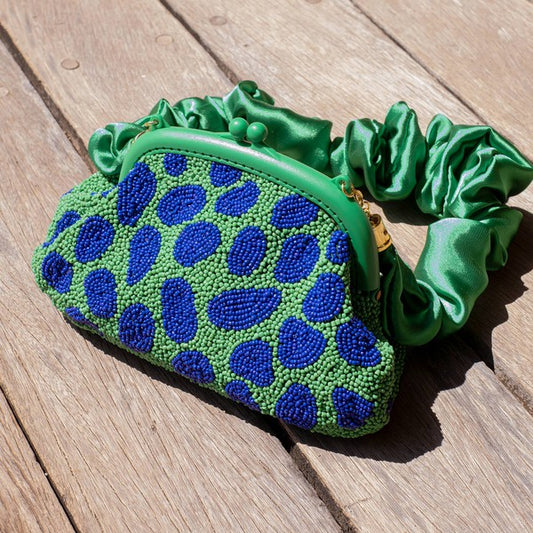 Hand- Beaded Clutch (GR/BL)