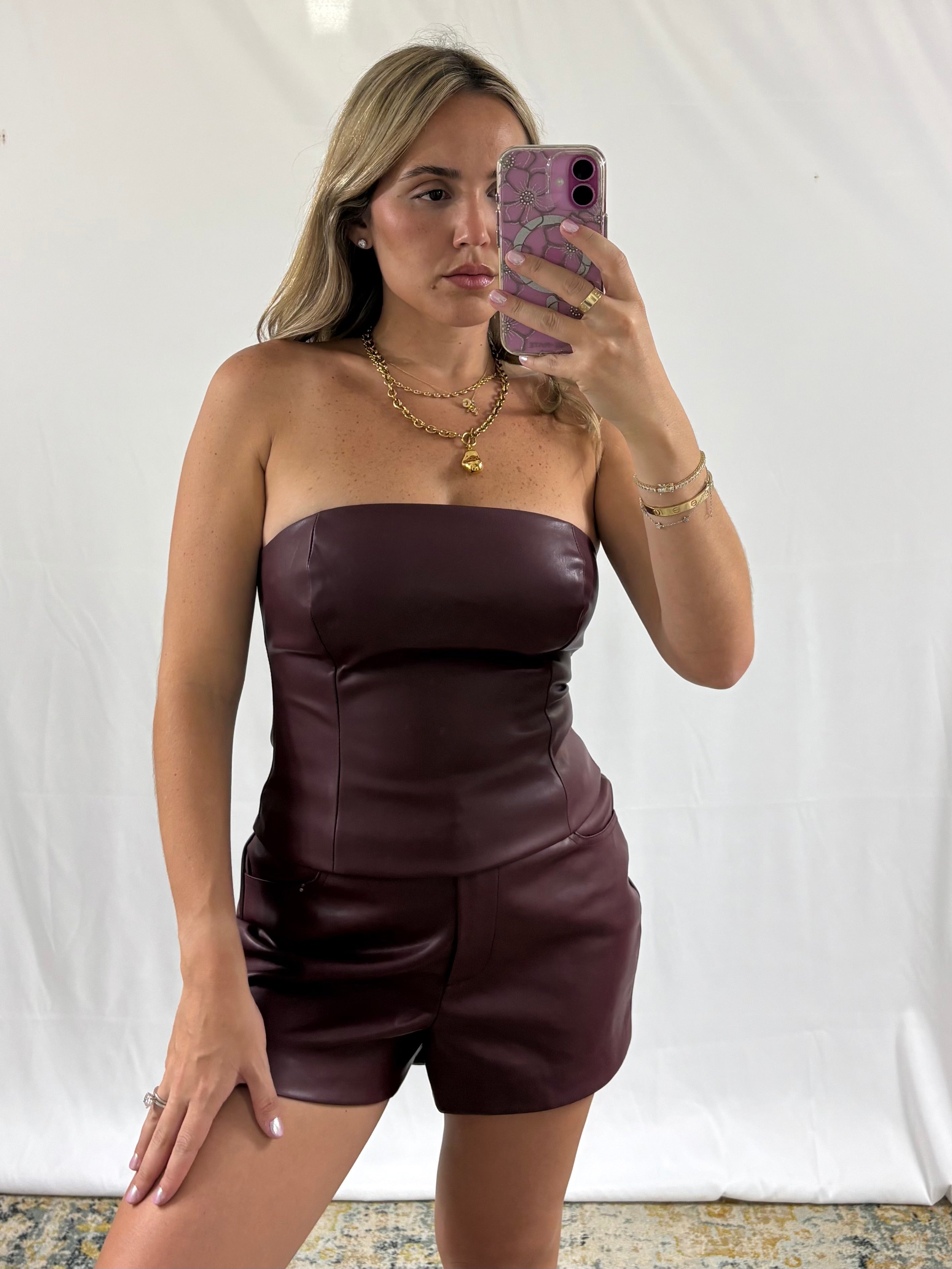 Burgundy Faux Leather Set