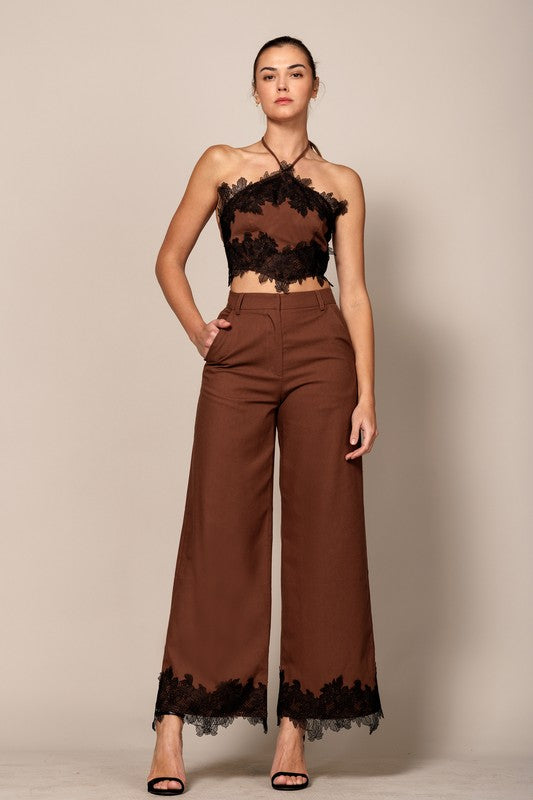 Lace Trim Mocha Set