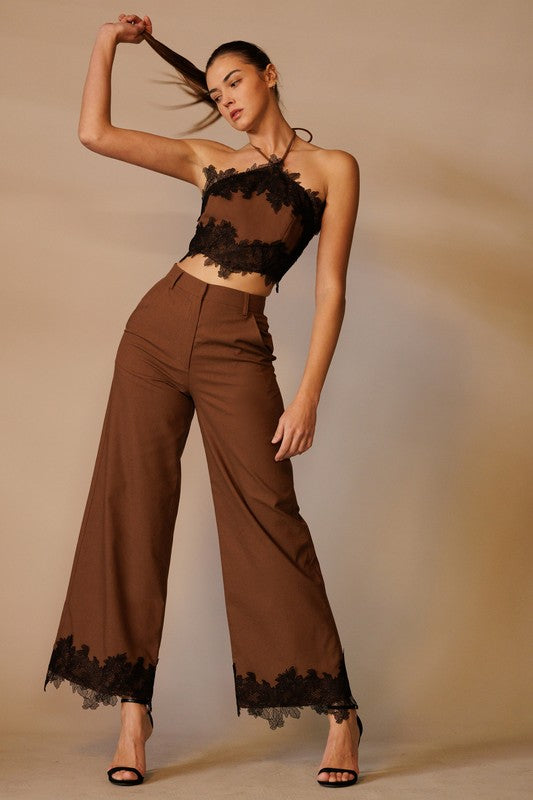 Lace Trim Mocha Set