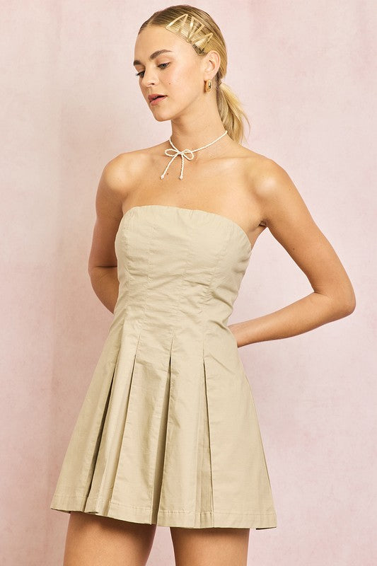 Beige Pleated Dress