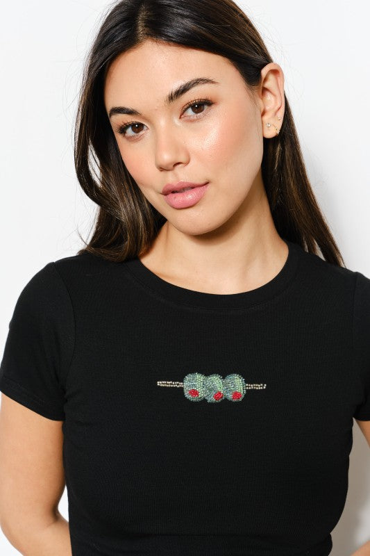 Olive Beaded Tee