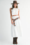 Western Maxi Skirt Set with Belt