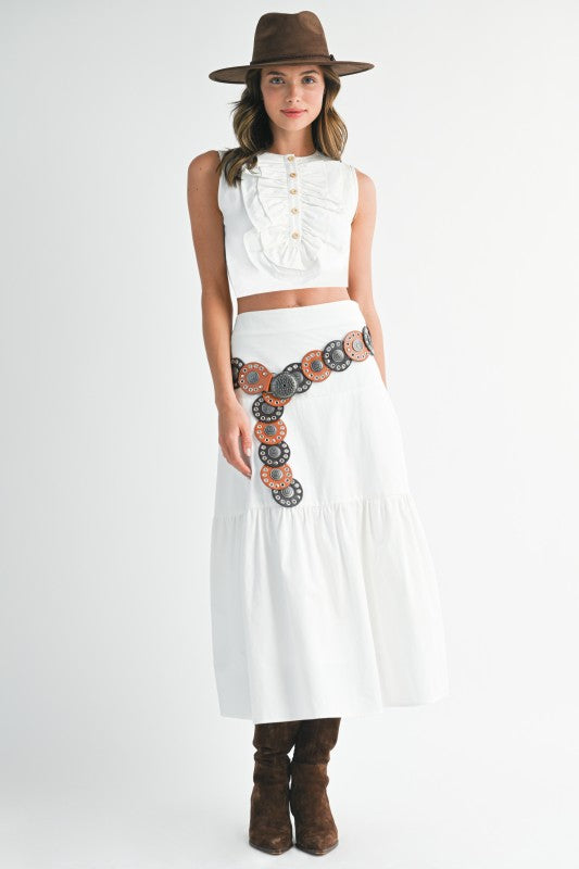 Western Maxi Skirt Set with Belt