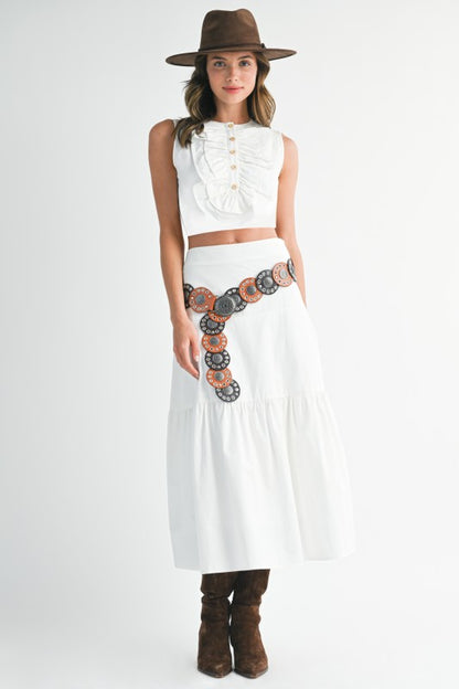 Western Maxi Skirt Set with Belt