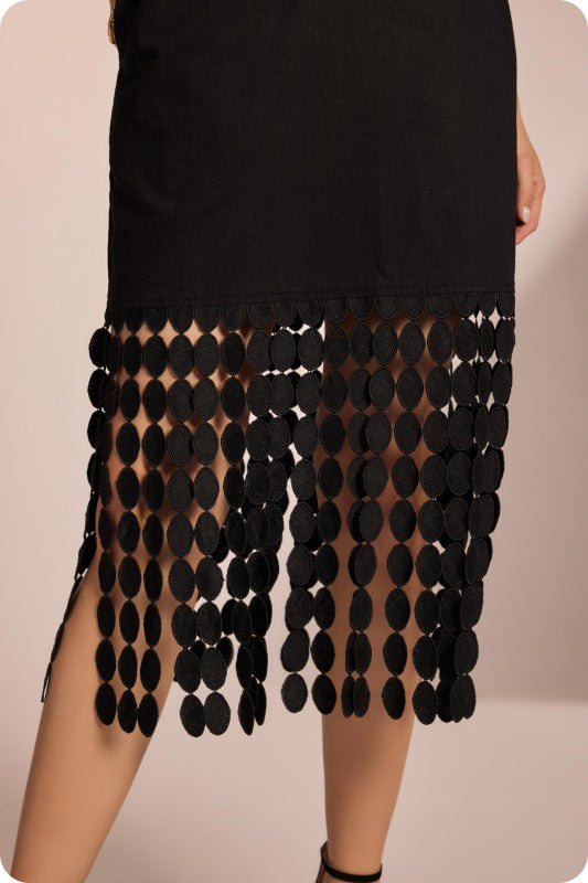 Black Fringe Linen Midi Dress