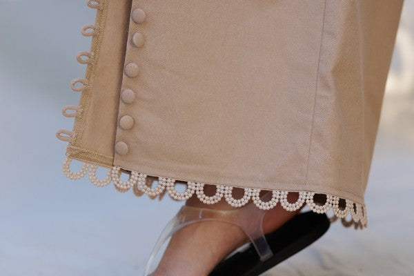 Scallop Trim Button Crop Top & Pant Set