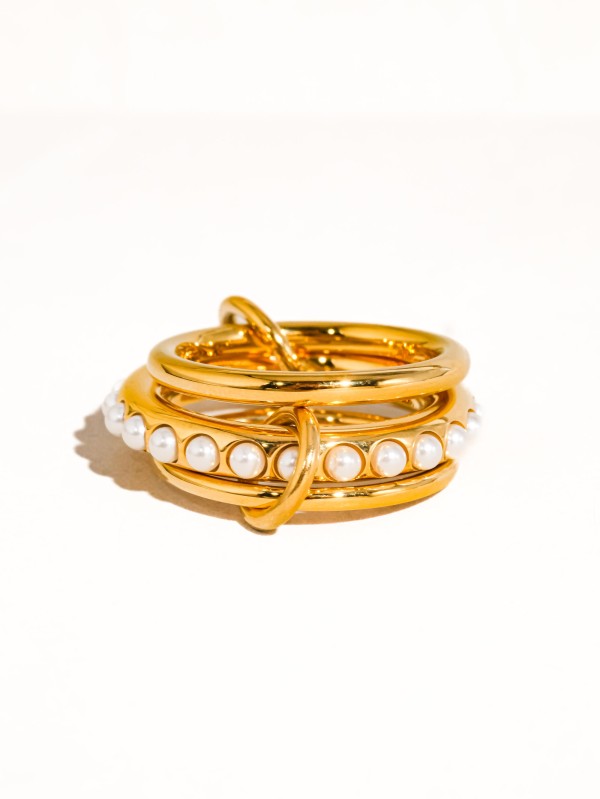 18k Gold Multi Stack Pearl Band Ring