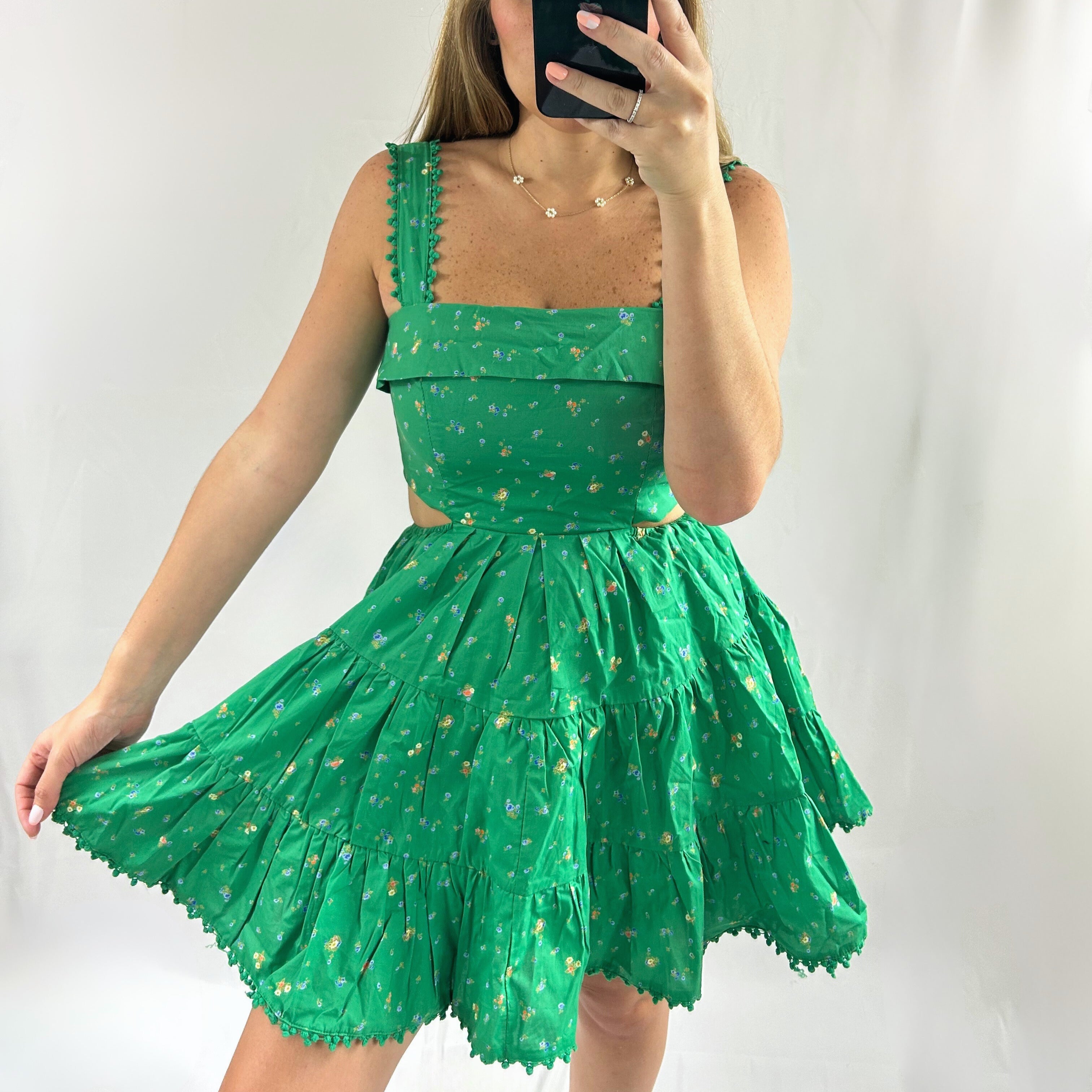 Green Floral Mini Dress