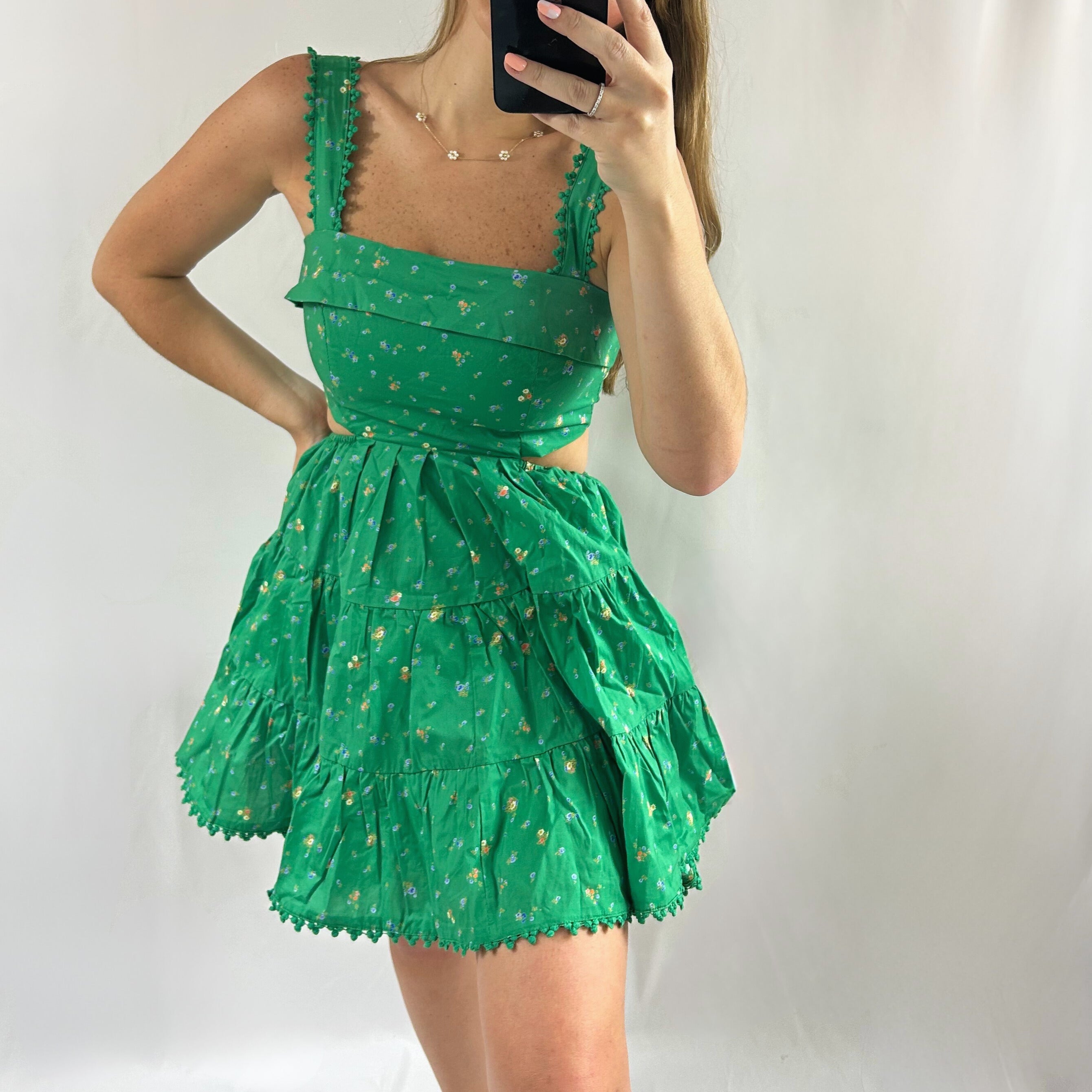 Green Floral Mini Dress