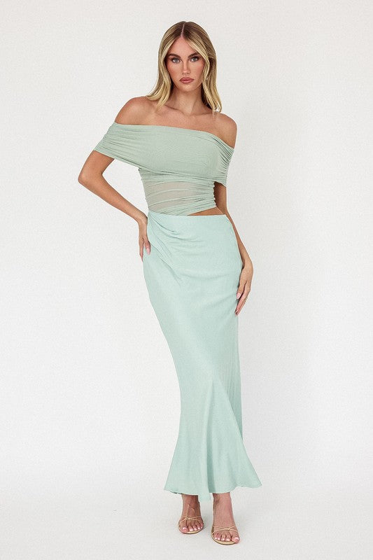 Off Shoulder Mint Midi Dress