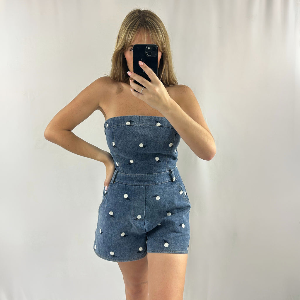 Denim Flower Romper