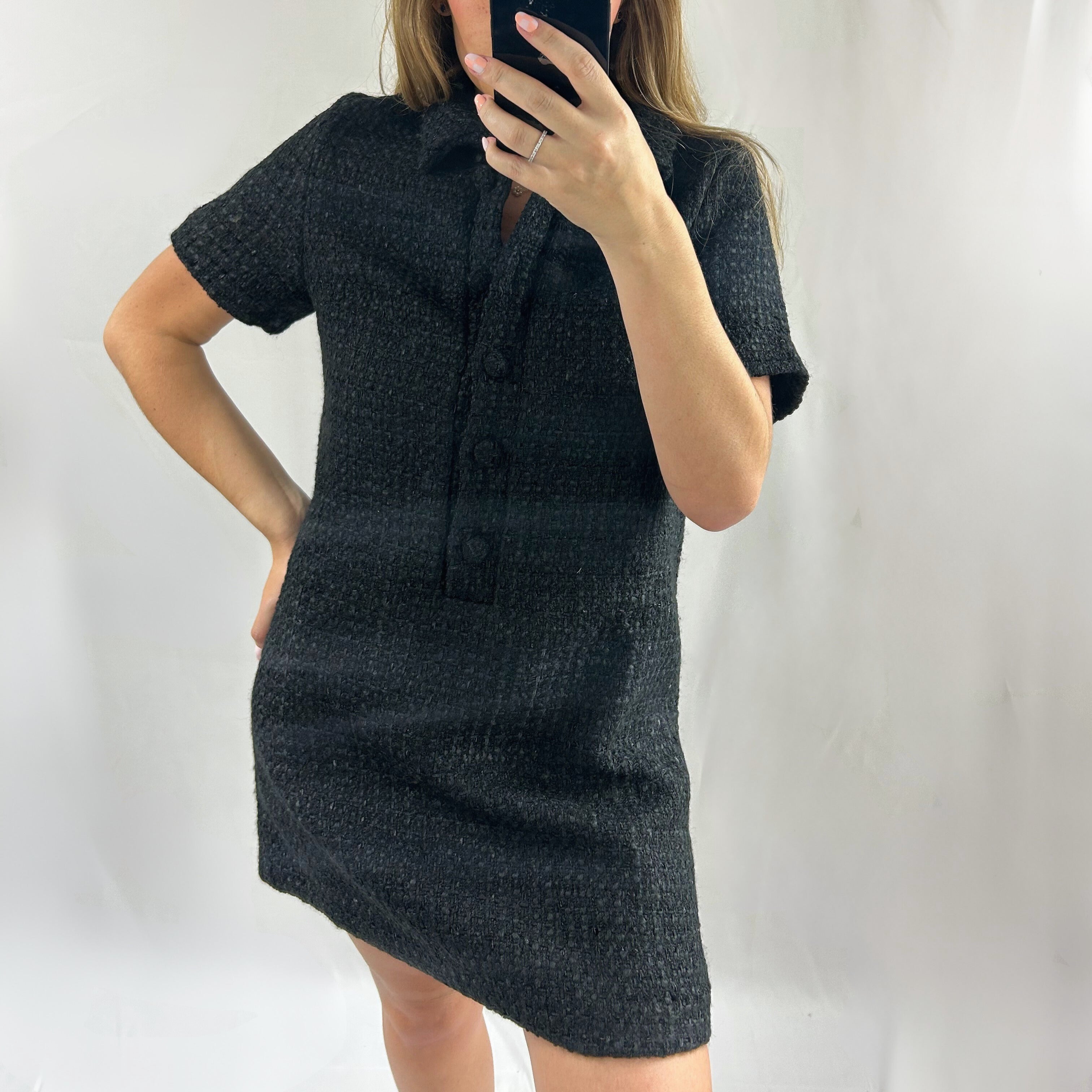 Tweed Button Shirt Dress