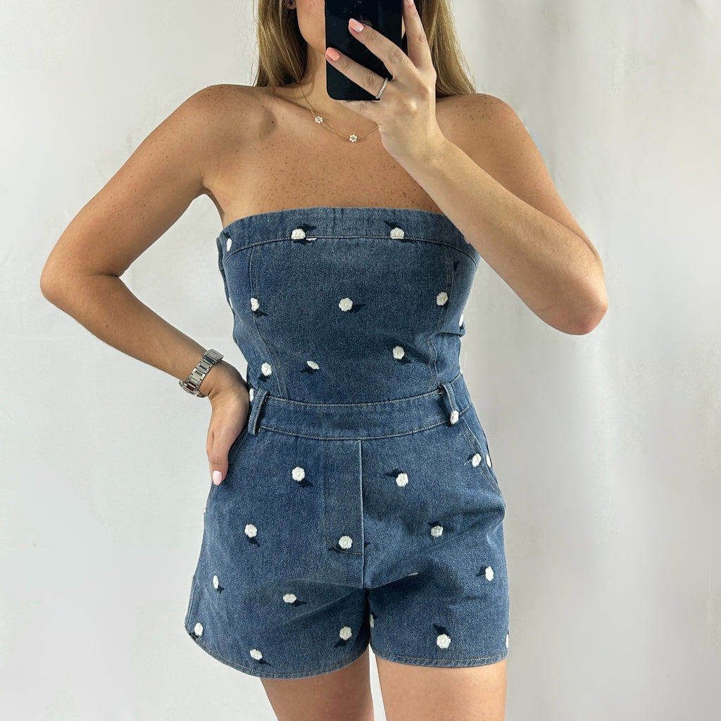 Denim Flower Romper